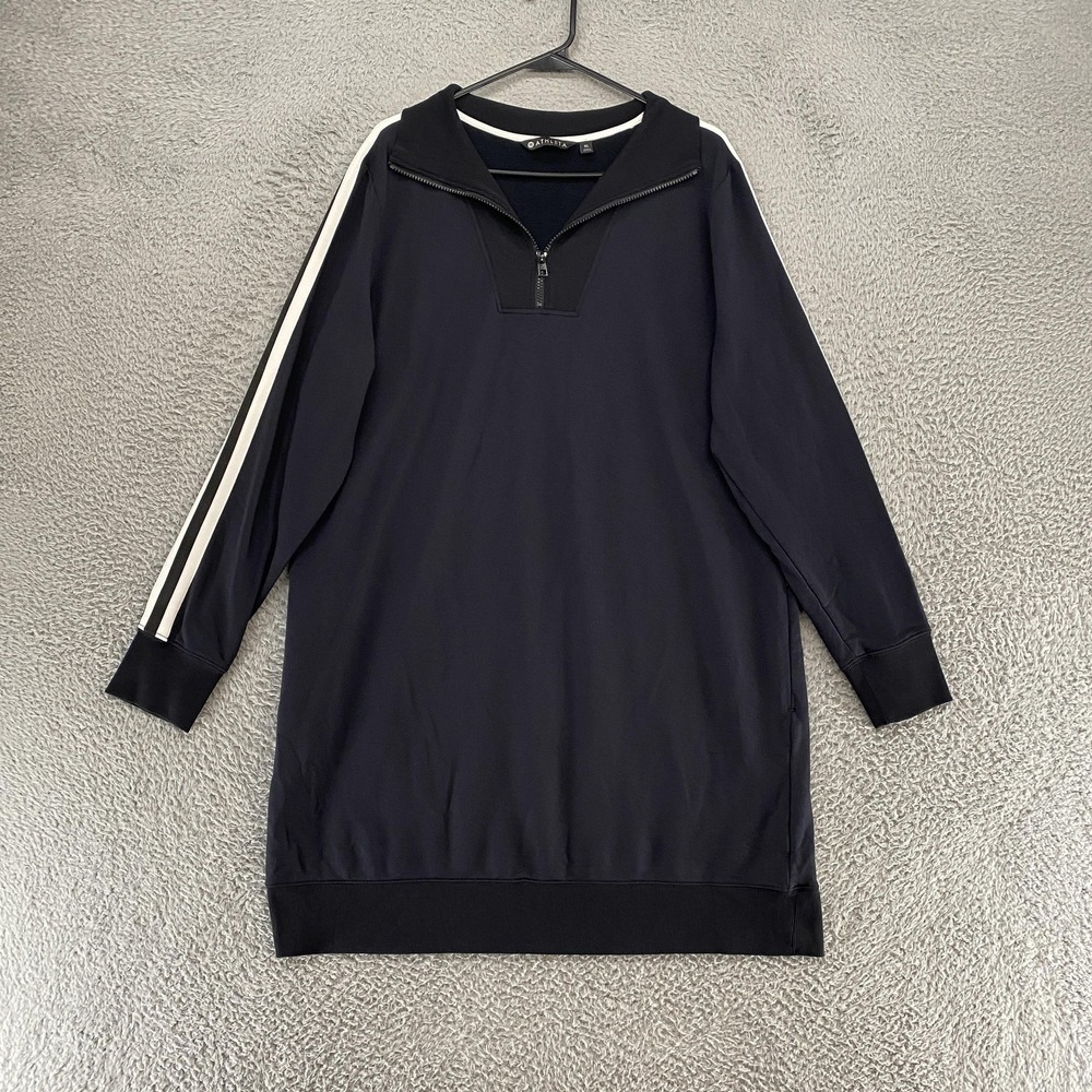 Athleta Sweatshirt Dress Womens XL Navy Circa Track Quarter Zip Fleece Sweater